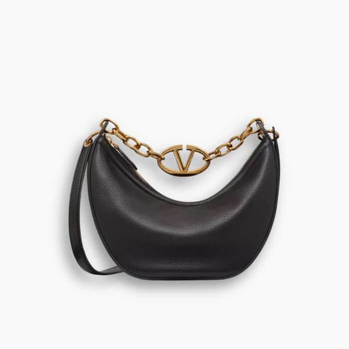 Valentino Small Vlogo Moon Hobo Bag With Chain Black 24cm