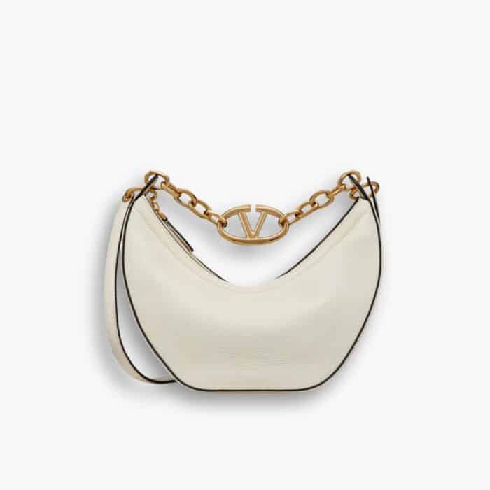 Valentino Small Vlogo Moon Hobo Bag With Chain White 24cm