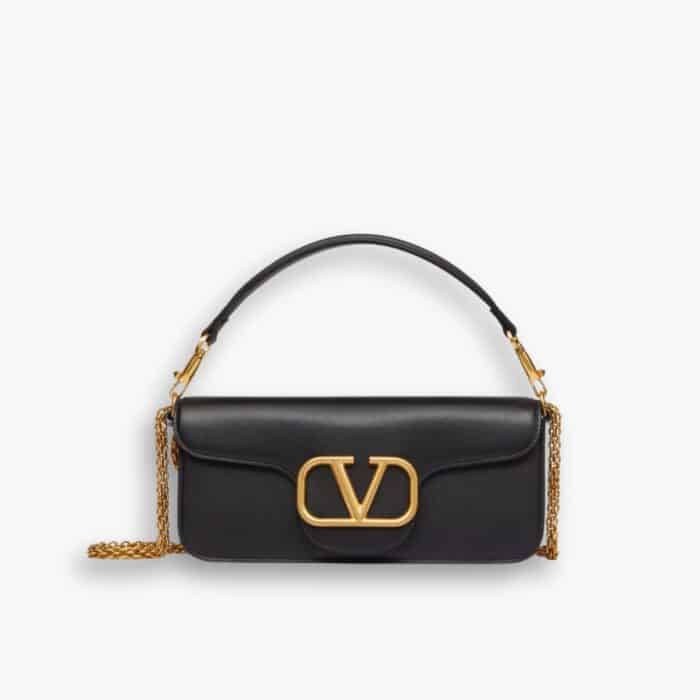 Valentino Garavani Locò Leather Shoulder Bag Black 28cm