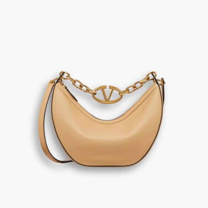 Valentino Small Vlogo Moon Hobo Bag With Chain Beige 24cm
