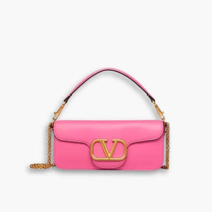 Valentino Garavani Locò Leather Shoulder Bag Pink 28cm