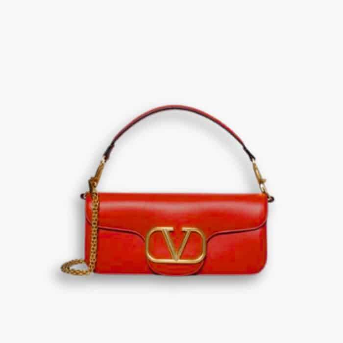Valentino Garavani Locò Leather Shoulder Bag Red 28cm
