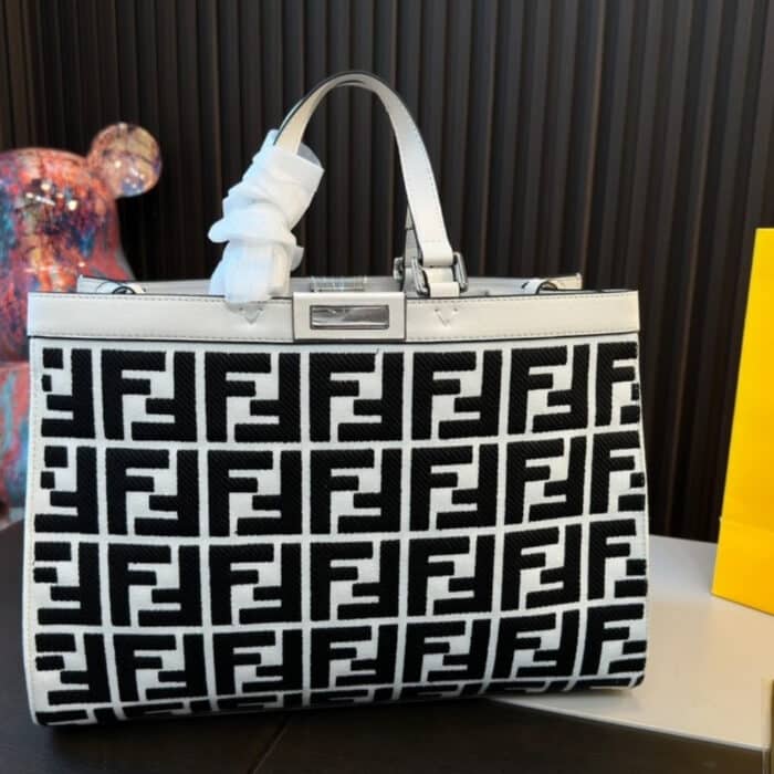 Fendi Peekaboo Bag FF Logo Black And White 40cm - Image 2