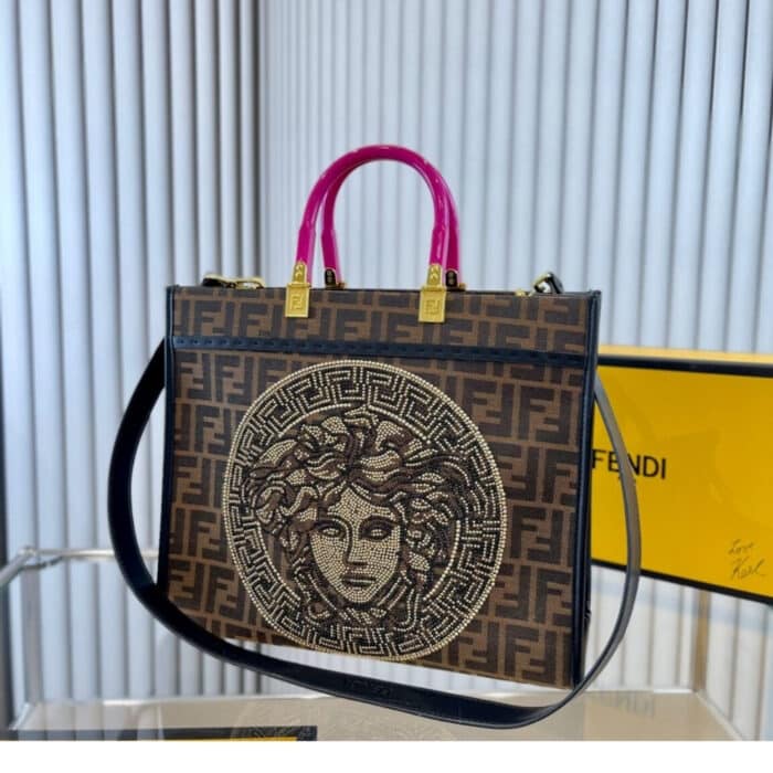 Fendi X Versace Fendace Sunshine Small Tote Bag FF Brown 35cm - Image 2