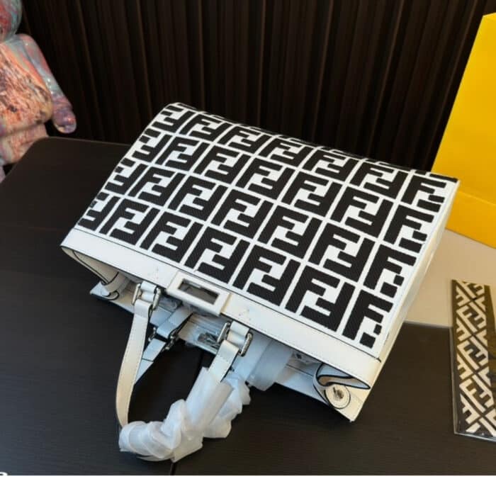 Fendi Peekaboo Bag FF Logo Black And White 40cm - Image 3