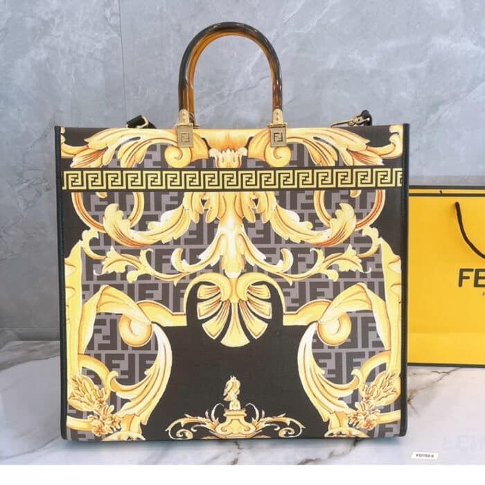 Fendi X Versace Fendace Sunshine Tote Gold Baroque & Ff Motif  35cm - Image 3