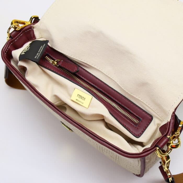 Fendi Baguette Nappa Bag Beige With Red Leather 27cm - Image 6