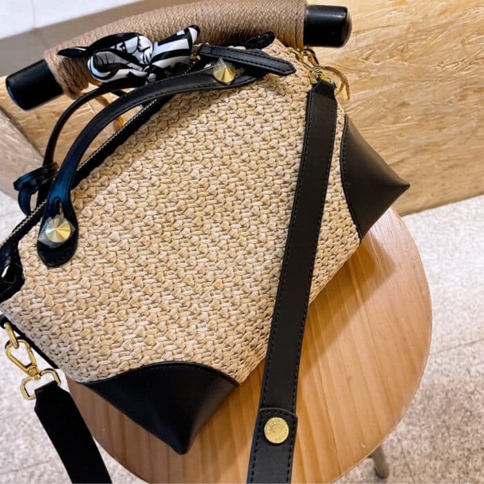 Fendi By The Way Straw Bag Beige And Black 25cm 8BL146AF2XF1E1I - Image 3
