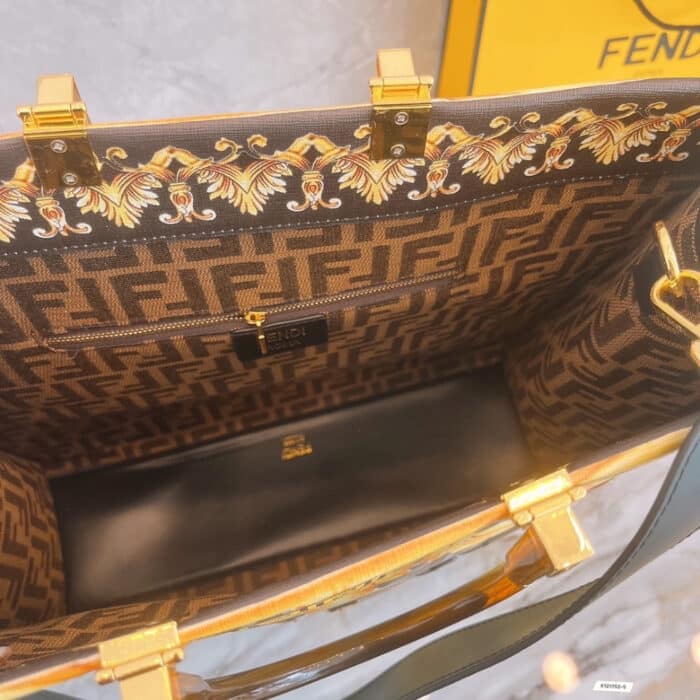 Fendi X Versace Fendace Sunshine Tote Gold Baroque & Ff Motif  35cm - Image 6