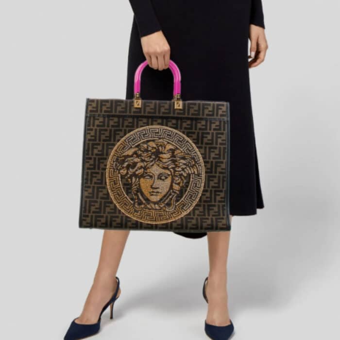 Fendi X Versace Fendace Sunshine Small Tote Bag FF Brown 35cm - Image 6