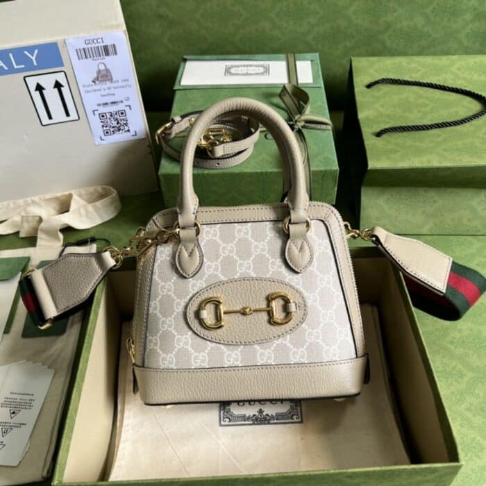 Gucci Horsebit 1955 Mini Bag Beige White 20cm 677212 UULAG 9682 - Image 2