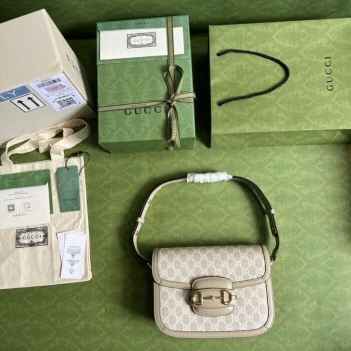 Gucci Horsebit 1955 Small Bag Beige White 25cm 602204 UULBG 9683 - Image 2