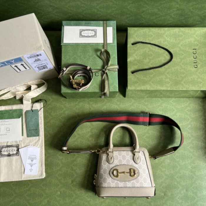 Gucci Horsebit 1955 Mini Bag Beige White 20cm 677212 UULAG 9682 - Image 8
