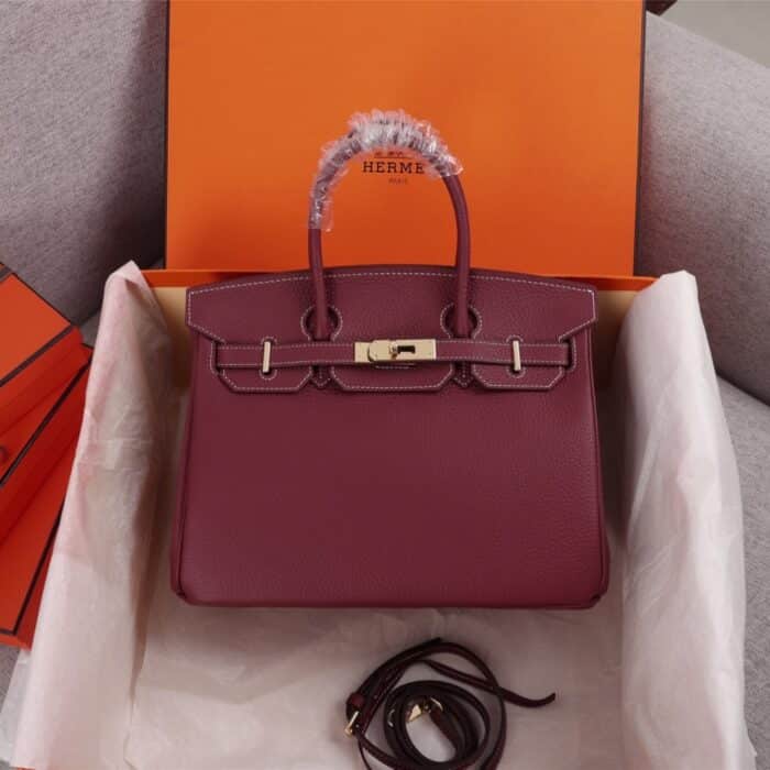 Hermes Birkin Togo Handbag Burgundy 25cm - Image 2