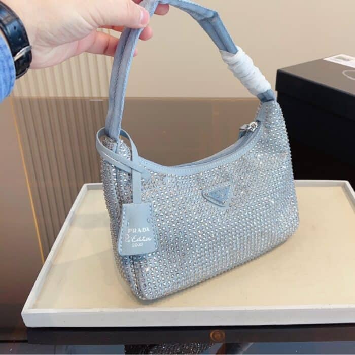 Alternative view of Prada Re Edition Mini Satin With Crystals Light Blue 22Cm 1BC515 2AWL F0076 V OOO