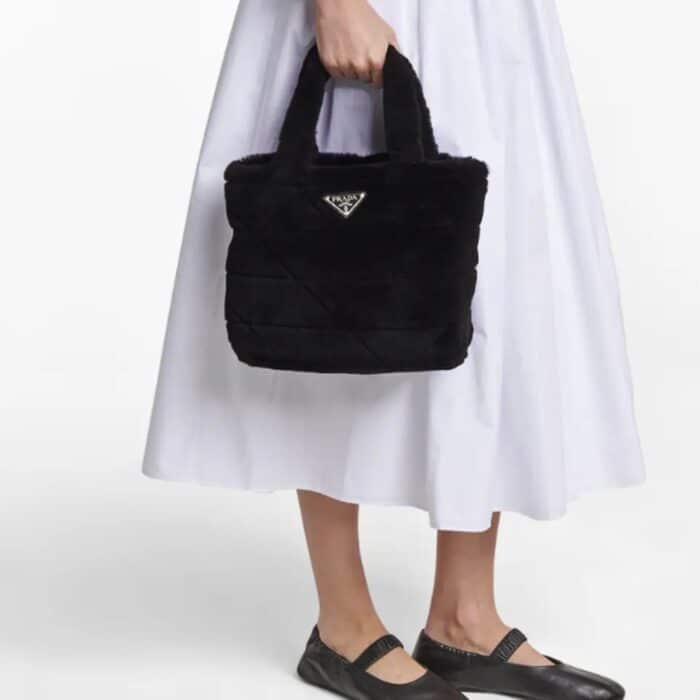 Prada Nappa Tote Bag Shearling Black 26cm - Image 4