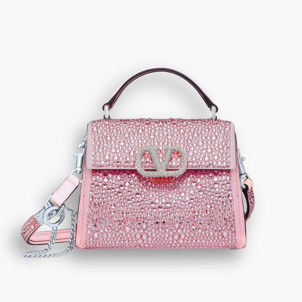 Valentino Vsling Mini Handbag With Sparkling Embroidery Pink 19Cm