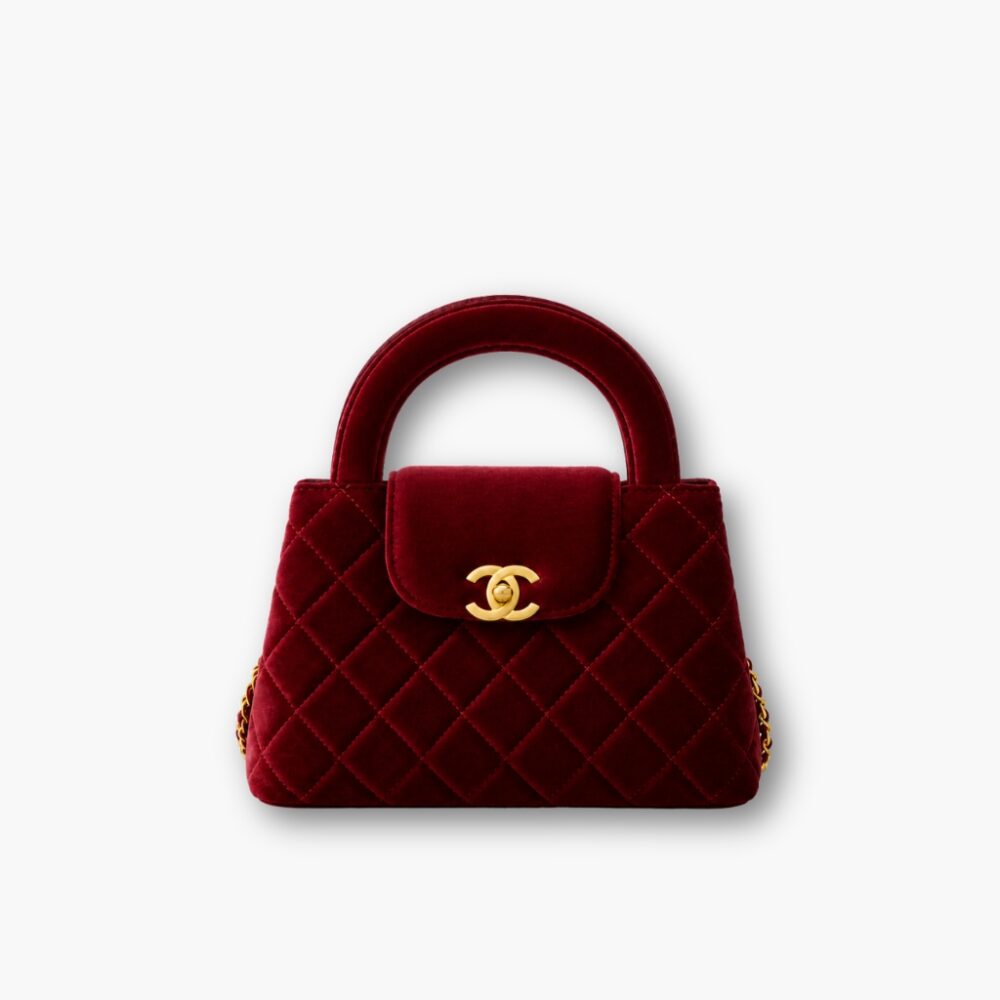 Chanel Kelly Mini Velvet Burgundy 19cm