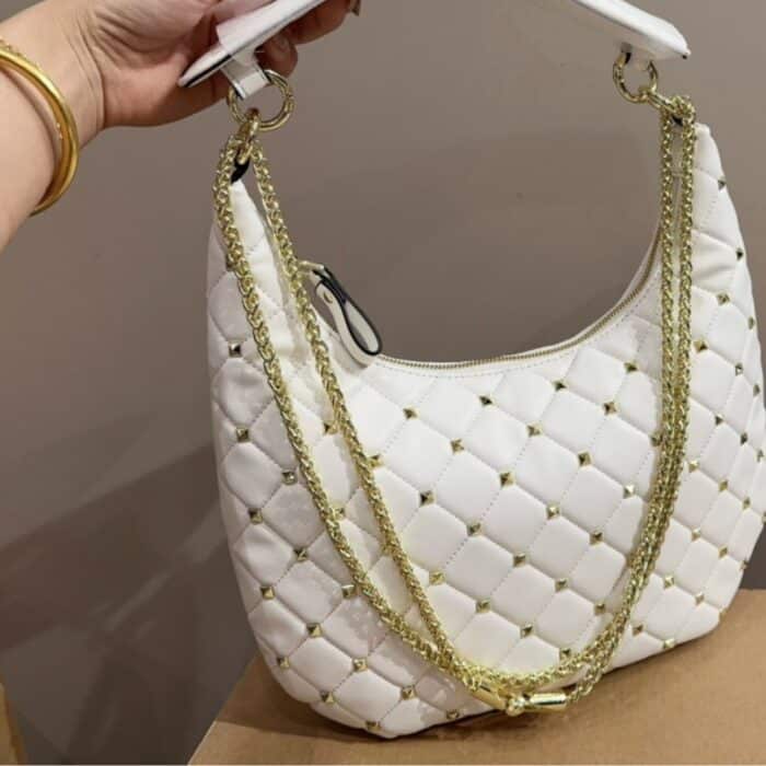 Valentino Rockstud Spike Leather Hobo Bag White 28cm - Image 2