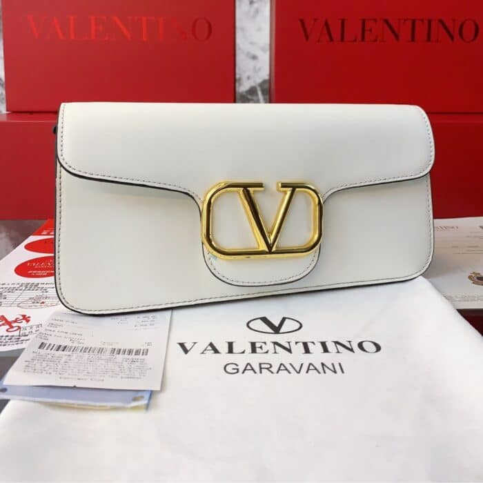 Valentino Garavani Locò Leather Shoulder Bag White 28cm - Image 2