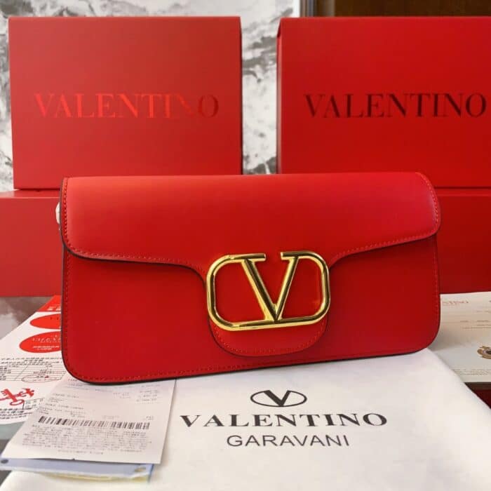 Valentino Garavani Locò Leather Shoulder Bag Red 28cm - Image 2
