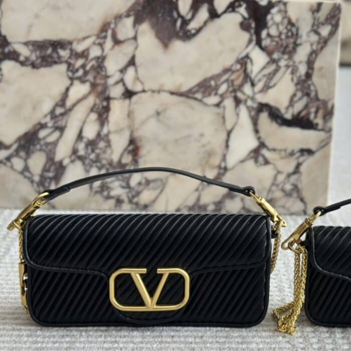 Valentino Garavani Locò Pleated Nappa Black 26cm - Image 2