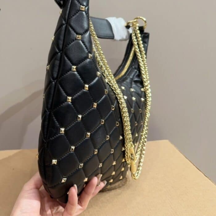 Valentino Rockstud Spike Leather Hobo Bag Black 28cm - Image 3