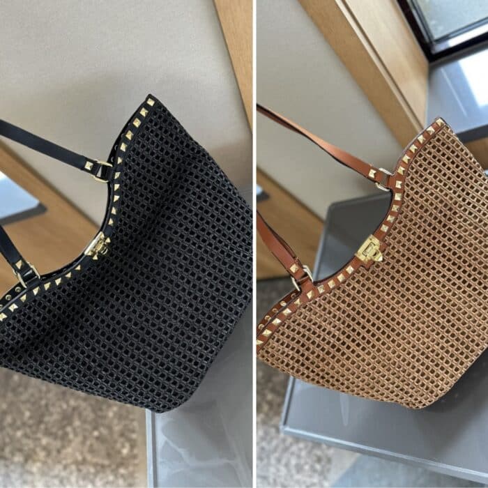 Valentino Garavani Rockstud Raffia Tote Bag Black 31cm - Image 3