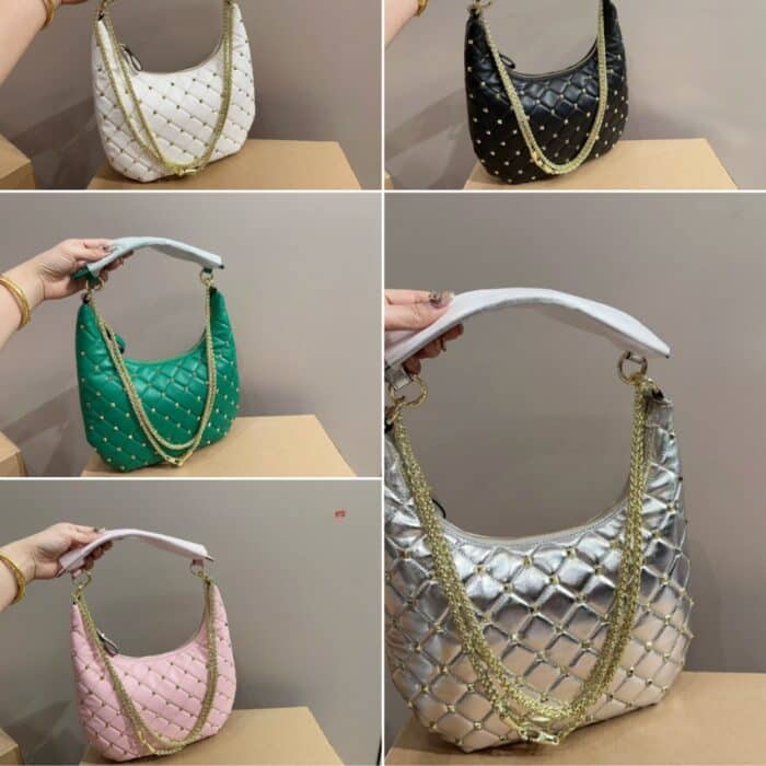 Valentino Rockstud Spike Leather Hobo Bag White 28cm - Image 3