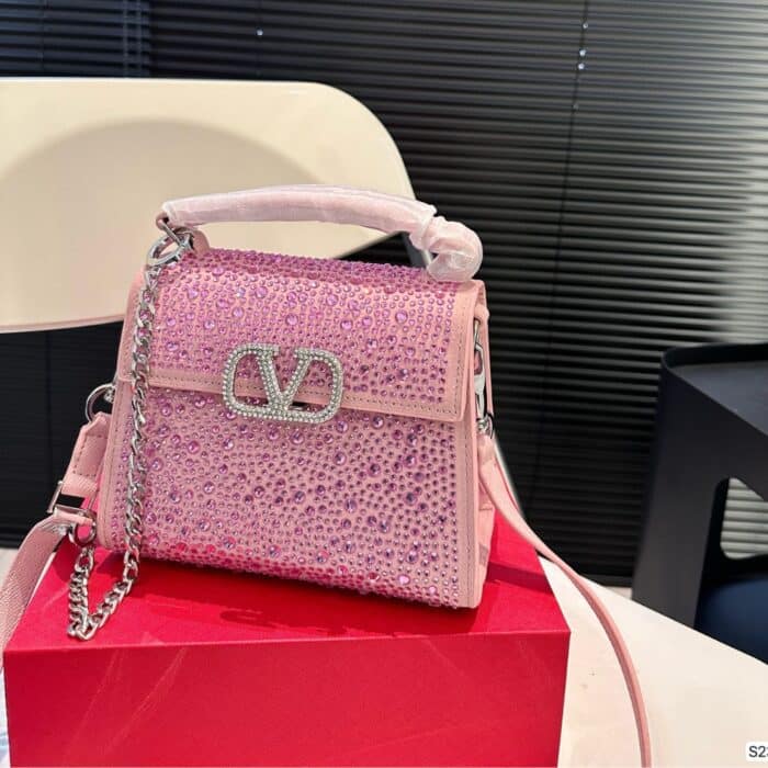 Valentino Vsling Mini Handbag With Sparkling Embroidery Pink 19Cm - Image 3