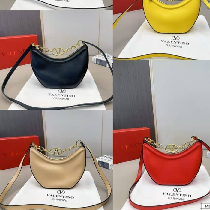 Valentino Small Vlogo Moon Hobo Bag With Chain Beige 24cm - Image 3