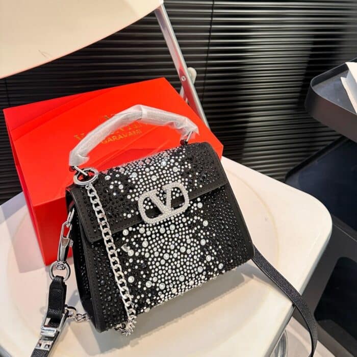 Valentino Garavani Vsling Crystal Embellished Bag In Black 19cm - Image 4