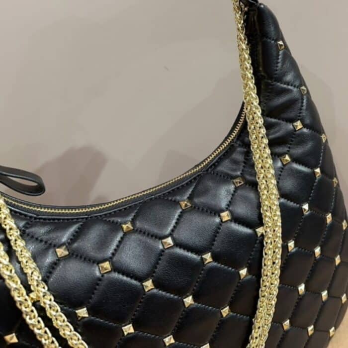 Valentino Rockstud Spike Leather Hobo Bag Black 28cm - Image 5