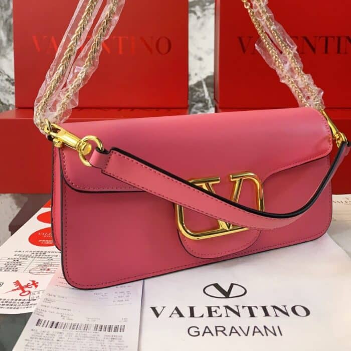 Valentino Garavani Locò Leather Shoulder Bag Pink 28cm - Image 5