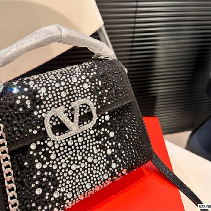 Valentino Garavani Vsling Crystal Embellished Bag In Black 19cm - Image 5