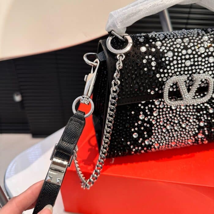 Valentino Garavani Vsling Crystal Embellished Bag In Black 19cm - Image 6