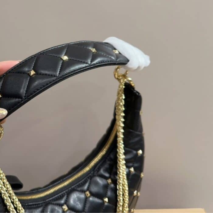 Valentino Rockstud Spike Leather Hobo Bag Black 28cm - Image 6