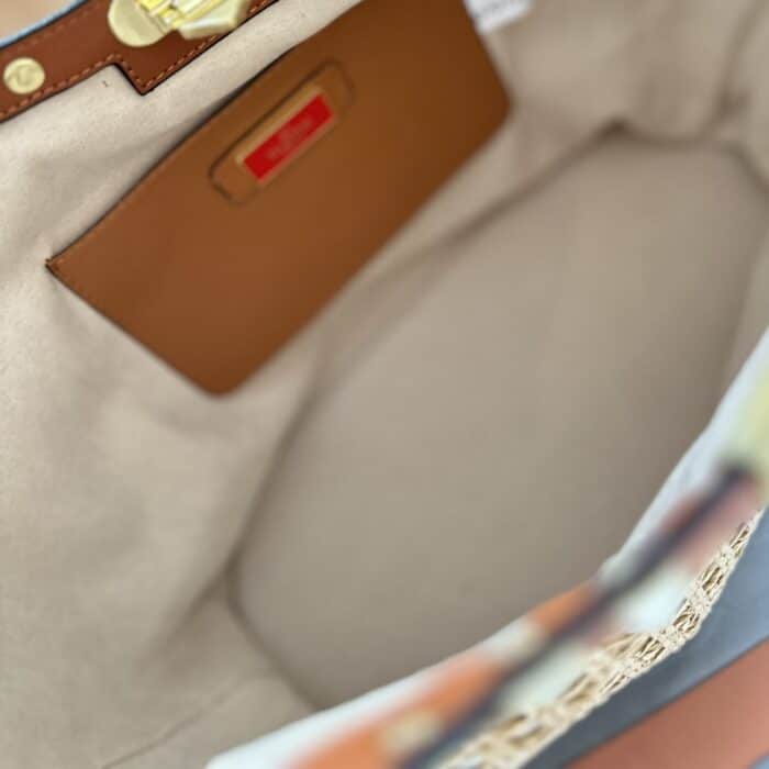 Valentino Garavani Rockstud Raffia Tote Bag Brown 31cm - Image 8