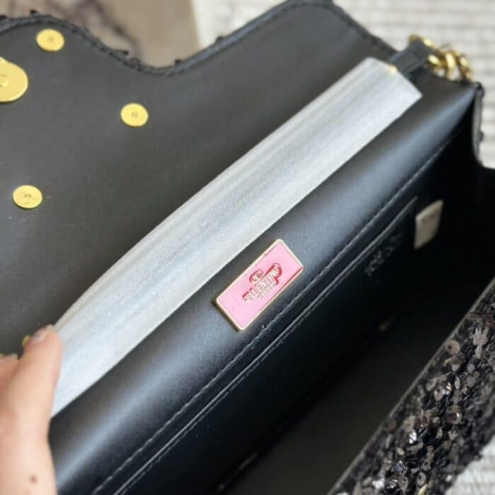 Valentino Loco Medium Vlogo Sequins Shoulder Bag Black 26cm - Image 10