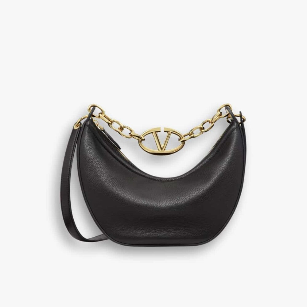 Valentino Small Vlogo Moon Hobo Bag With Chain Black 24Cm