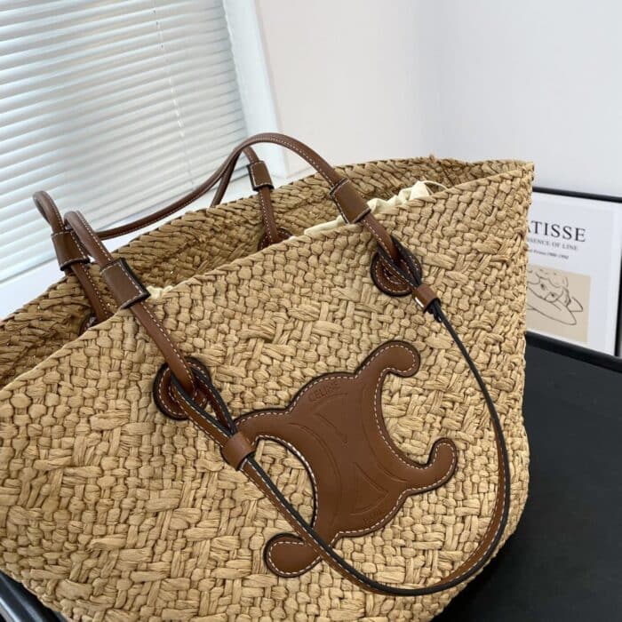 Celine Triomphe Panier Raffia In Palm Tan 31cm - Image 3