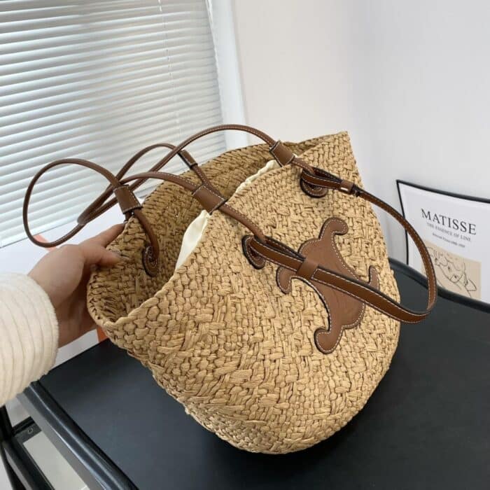 Celine Triomphe Panier Raffia In Palm Tan 31cm - Image 9