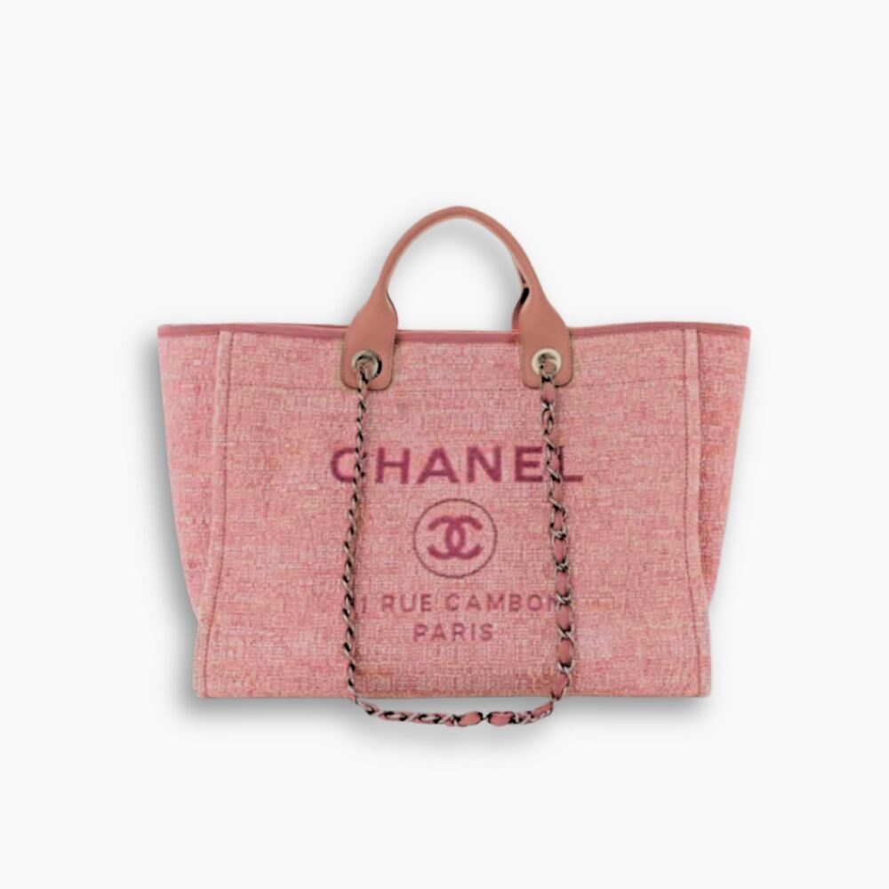 Chanel Deauville Shopping Tote Bag Tweed Pink 37cm