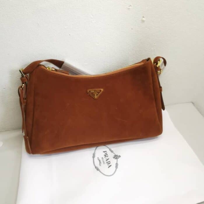 Prada Aimée Suede Shoulder Bag Cinnamon 39cm 1BC229 2C4S F0401 V LVM - Image 2