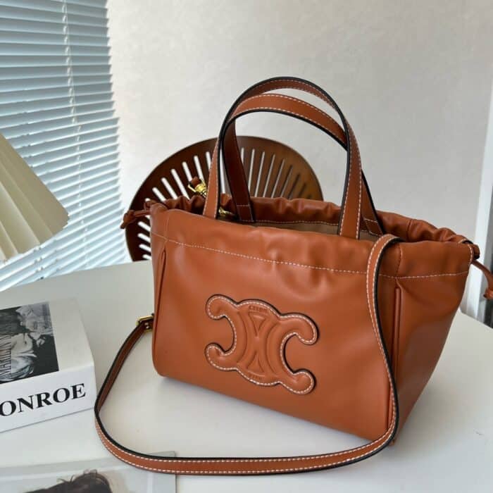 Celine Small Cabas Drawstring Cuir Triomphe Brown 24cm 111013DU304LU - Image 2