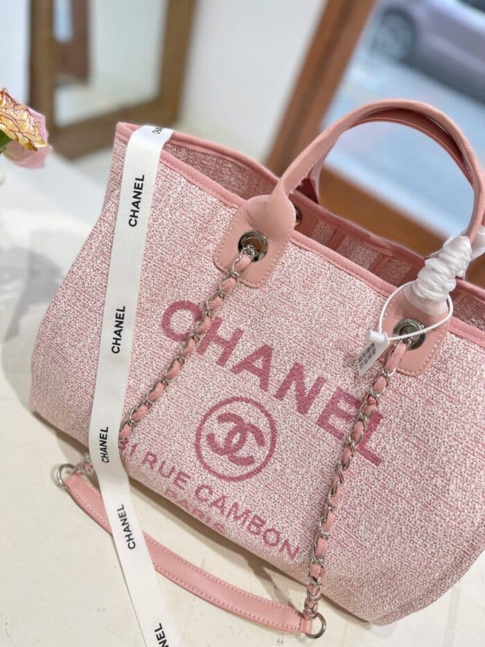Chanel Deauville Shopping Tote Bag Tweed Pink 37cm - Image 3