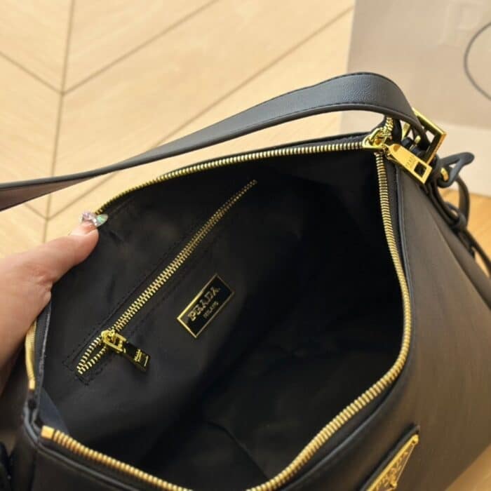 Prada Aimée Large Leather Shoulder Bag Black 39cm 1BC228 2CYS F0002 V LVM - Image 2