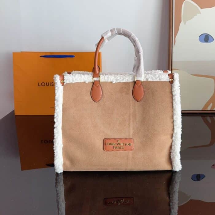 Louis Vuitton On The Go Bag With Fur And Suede Brown 36cm - Image 3