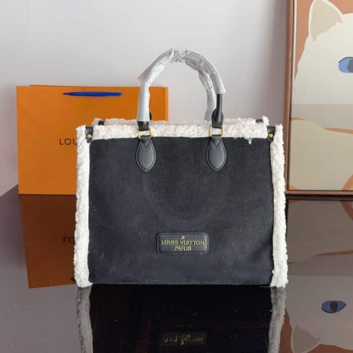 Louis Vuitton On The Go Bag With Fur And Suede Black 36cm - Image 2