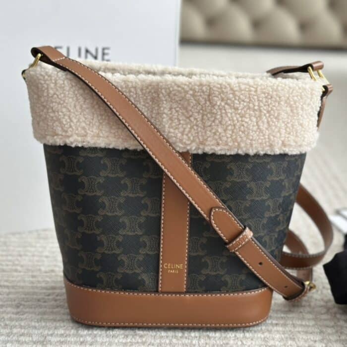 Celine Small Bucket Bag In Triomphe Tan 20cm 191442GH2 03TV - Image 6
